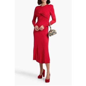 Farm Rio Twisted‎ Cup Midi Dress Red Long Sleeve Women's Size M New $248
